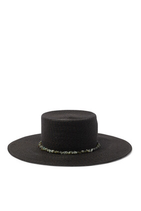 قبعة لانا قش بحافة واسعة مزينة وخرز